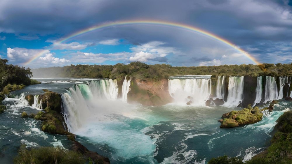 cataratas con arco iris hecha con IA