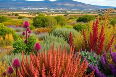 Bonita imagen de ia de un campo con preciosas plantas