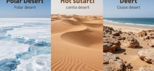 Comparación de diferentes tipos de desiertos: polar, subtropical y costero