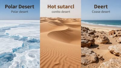 Comparación de diferentes tipos de desiertos: polar, subtropical y costero