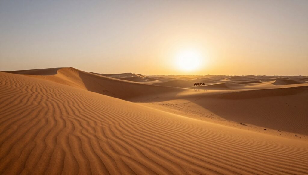 Dunas de arena en el desierto del Sahara al atardecer Dunas de arena en el desierto del Sahara al atardecer