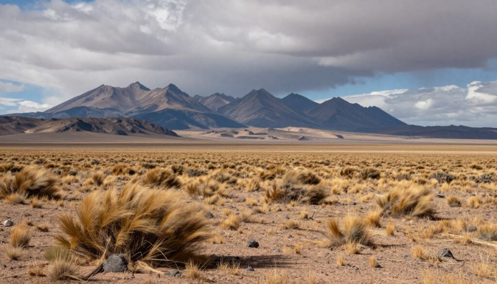 Estepa patagónica con montañas andinas al fondo Estepa patagónica con montañas andinas al fondo