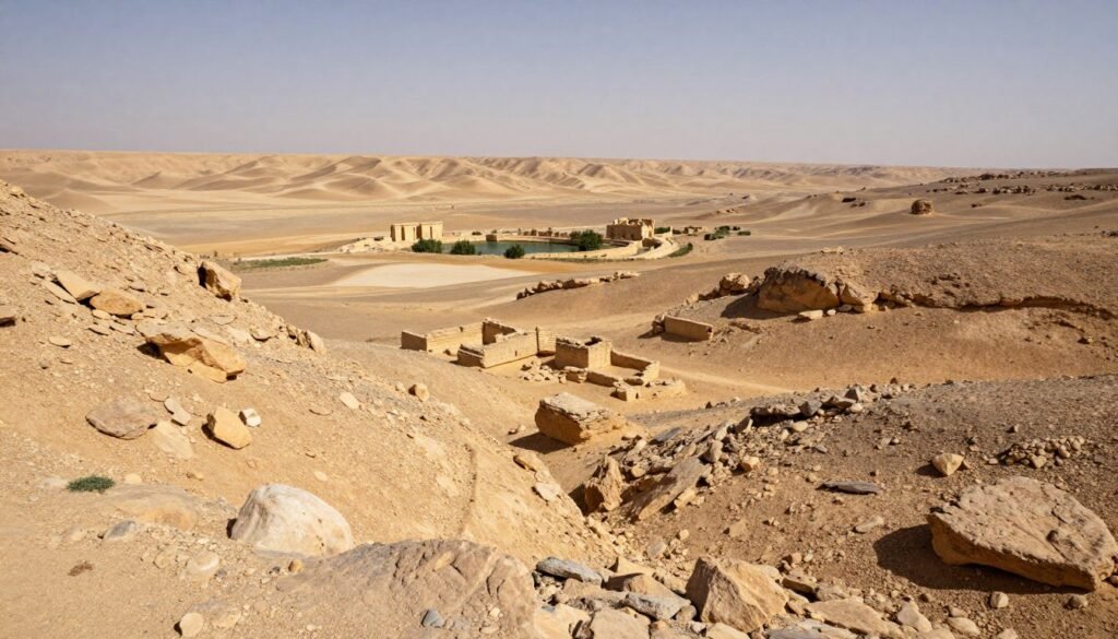 Paisaje rocoso del desierto de Siria con estepas y oasis Paisaje rocoso del desierto de Siria con estepas y oasis