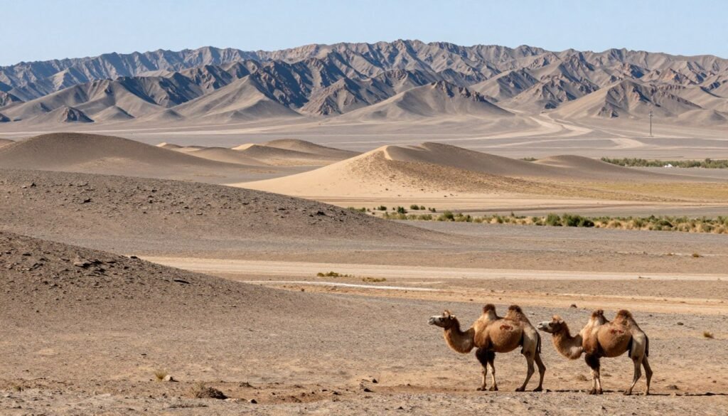 Paisaje variado del desierto de Gobi con montañas y estepas Paisaje variado del desierto de Gobi con montañas y estepas
