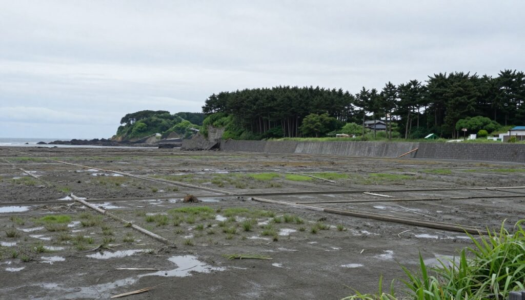 Paisaje costero japonés después del terremoto de Tohoku Paisaje costero japonés después del terremoto de Tohoku
